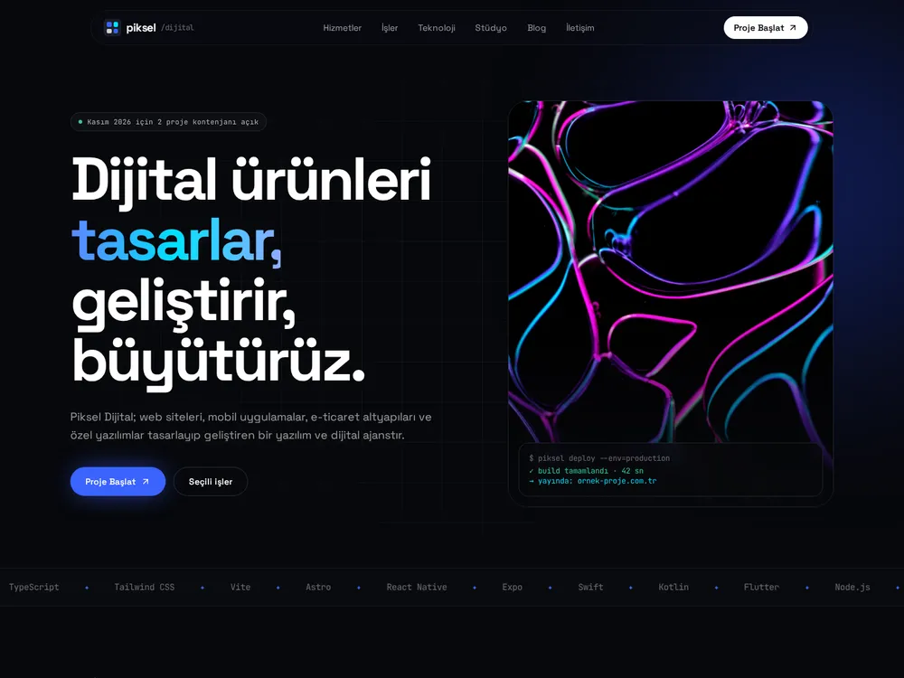 Piksel örnek kurumsal web sitesi ana sayfası