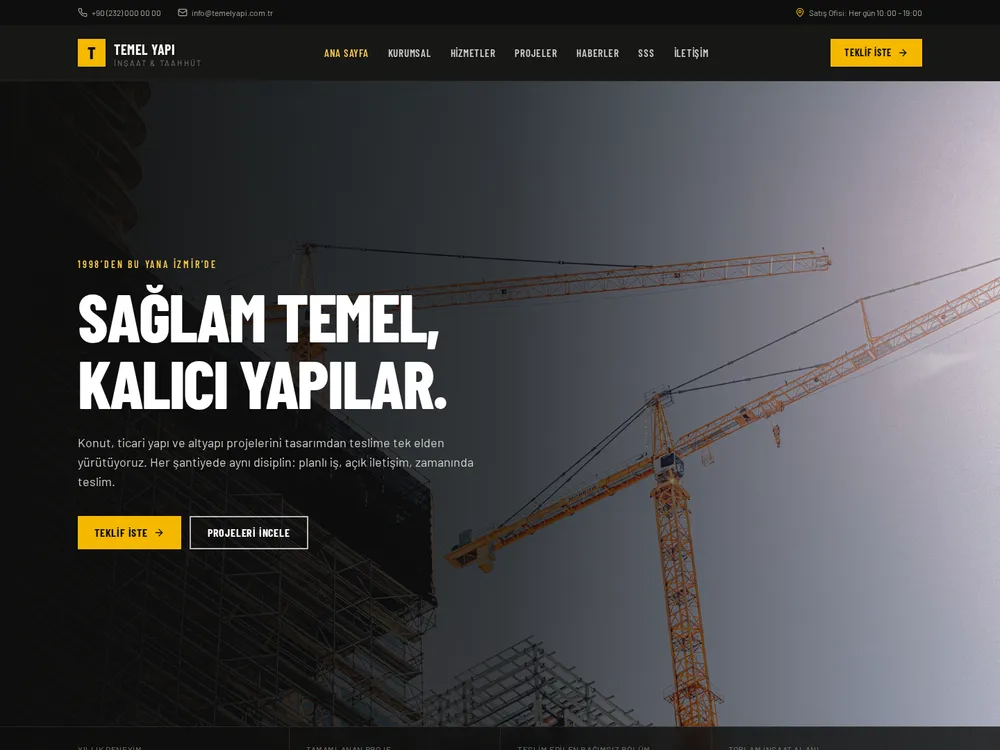 Temel örnek kurumsal web sitesi ana sayfası