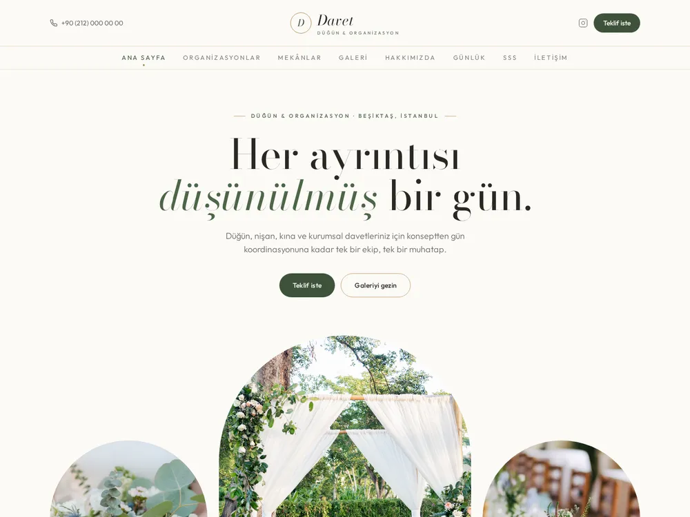 Davet örnek kurumsal web sitesi ana sayfası