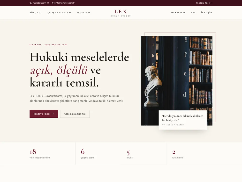 Lex örnek kurumsal web sitesi ana sayfası
