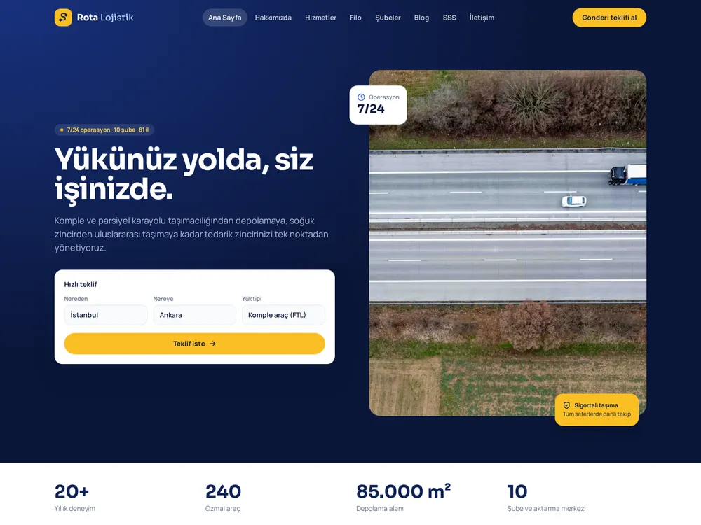 Rota örnek kurumsal web sitesi ana sayfası