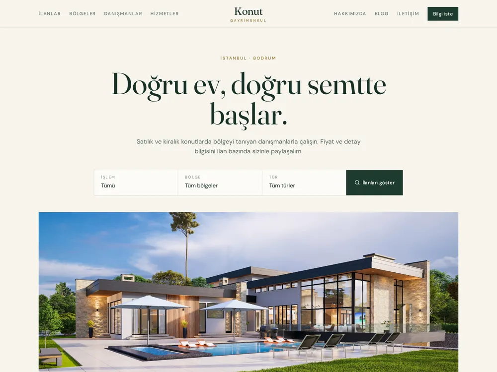 Konut örnek kurumsal web sitesi ana sayfası