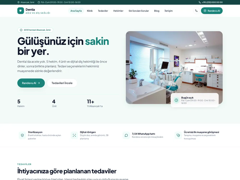 Dentia örnek kurumsal web sitesi ana sayfası