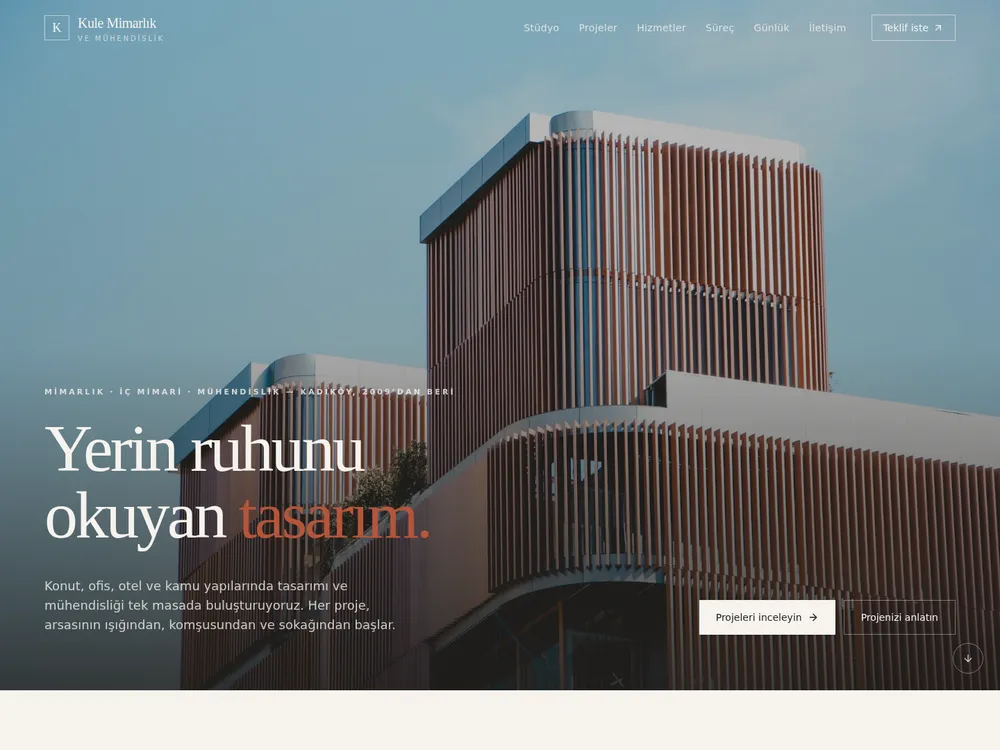 Kule örnek kurumsal web sitesi ana sayfası